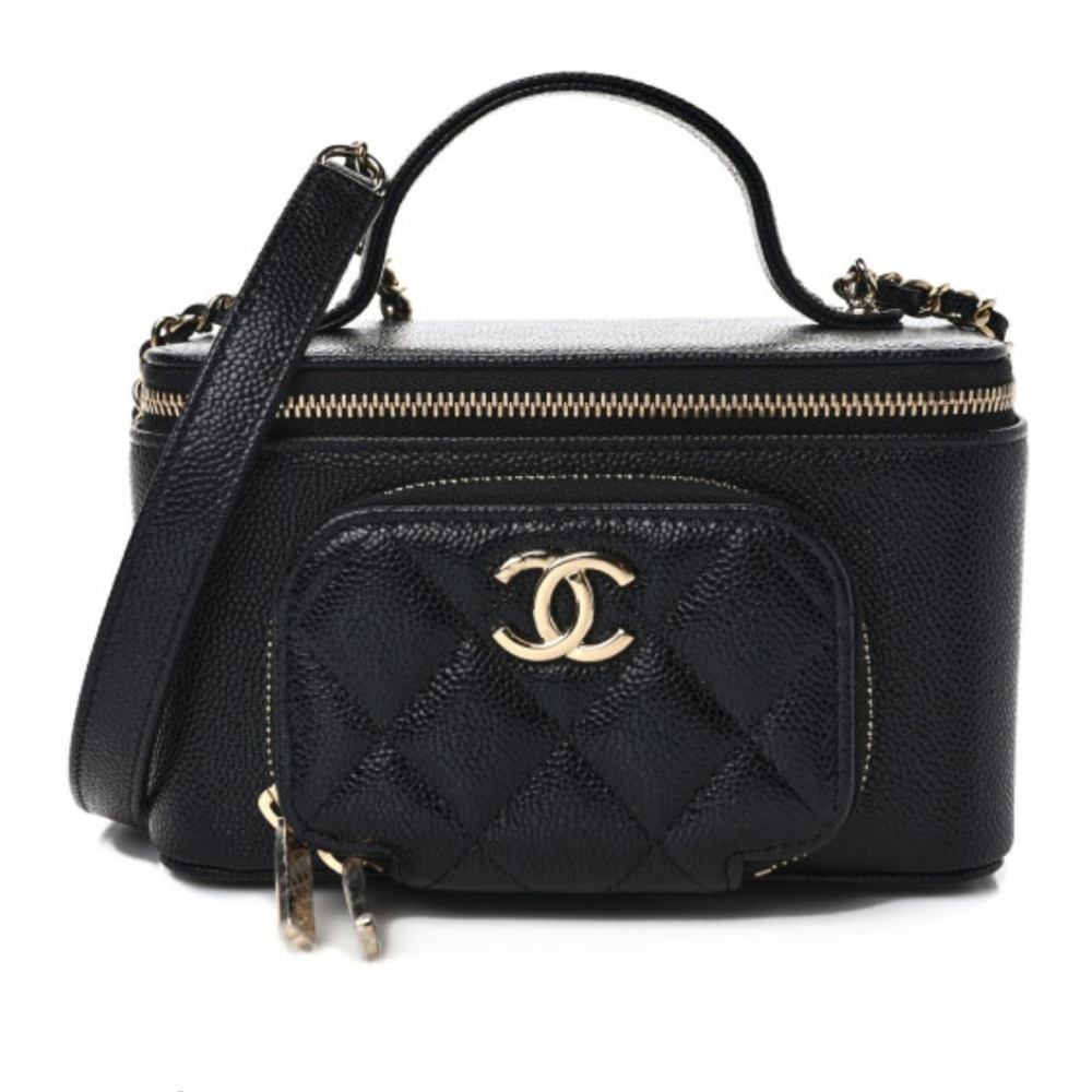 CHANEL Caviar Quilted Top Handle Pocket Vanity Case Black